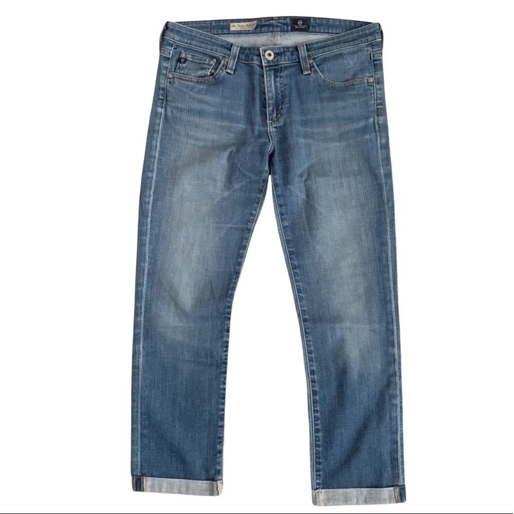 AG The Stevie Roll Up Slim Straight Stretch Crop in Light Medium Blue Wash